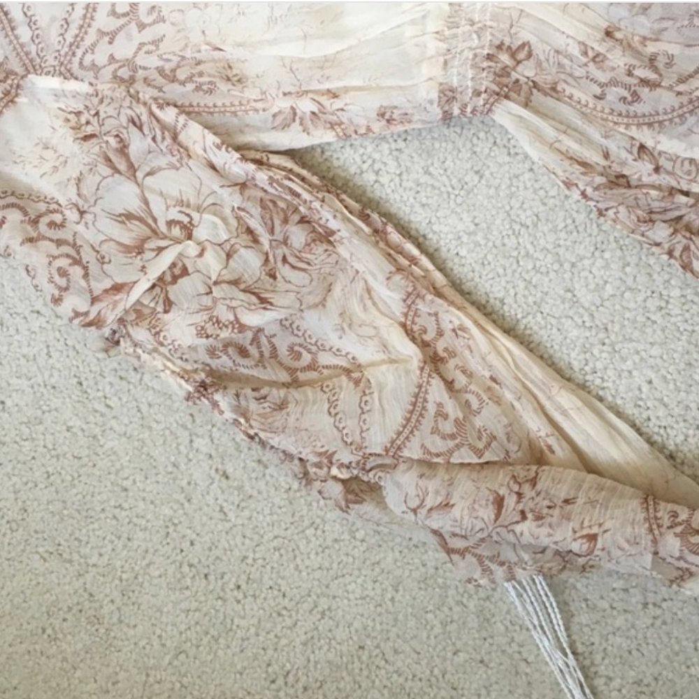 Elie Tahari Silk Boho Cream Brown Floral Top - Picture 7 of 7